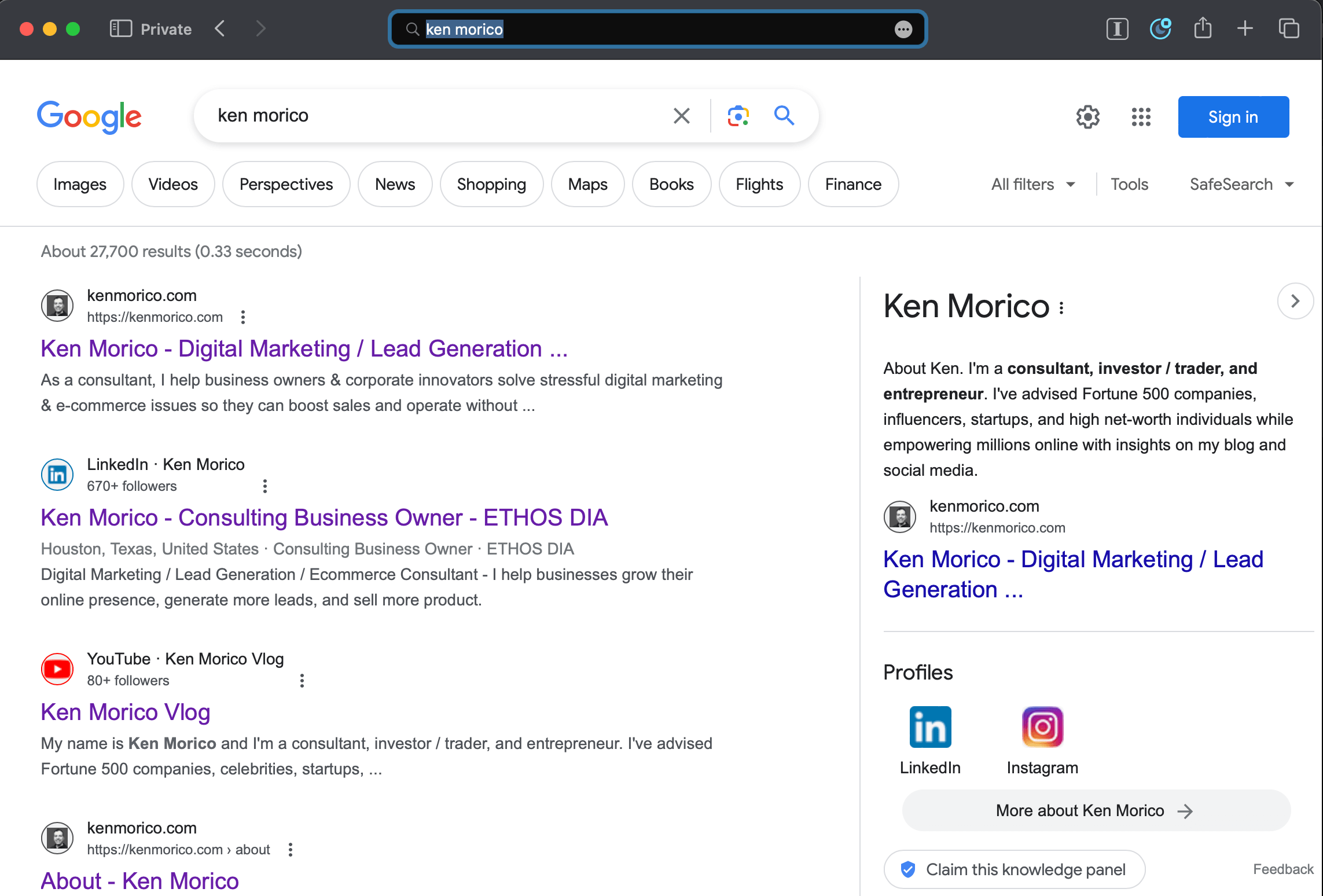 Google Knowledge Graph - Desktop Search Results