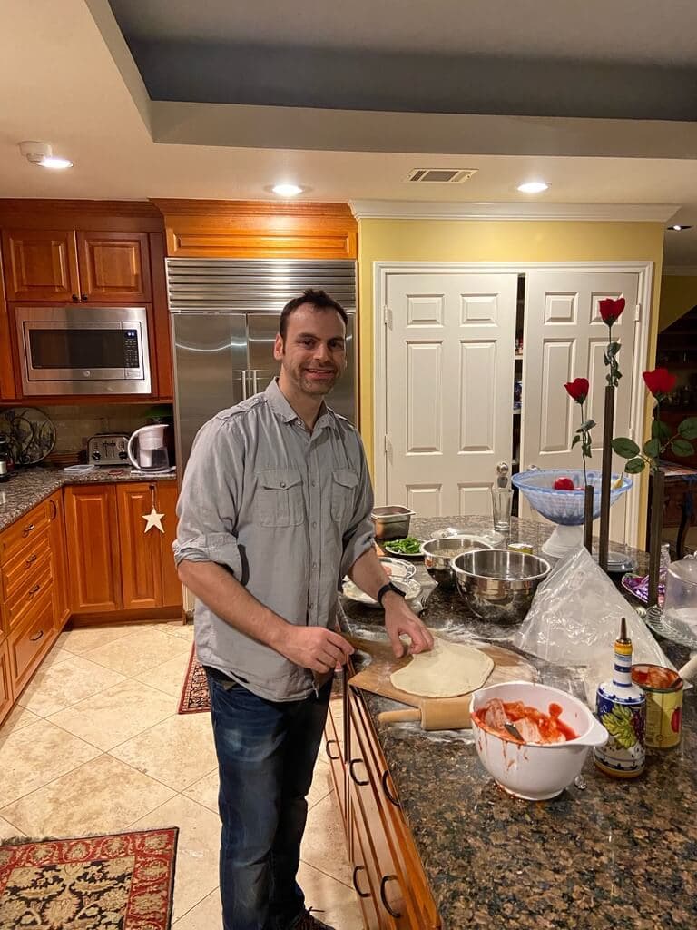 Ken preparing pizza - Home made New Haven Pizza