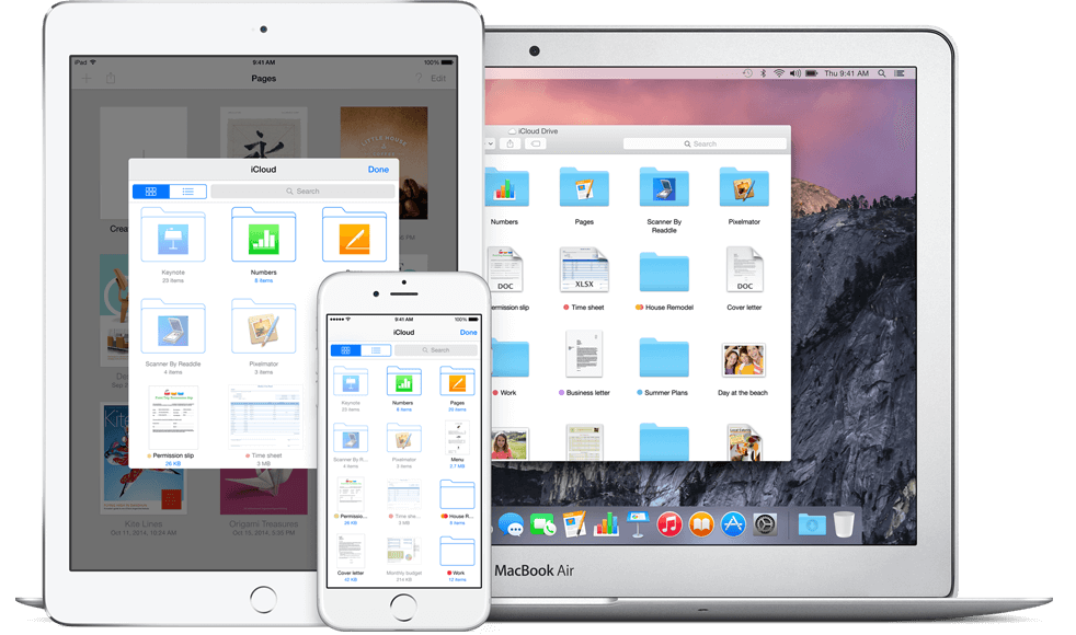 iCloud Drive User Interface - iPad, iPhone, Mac