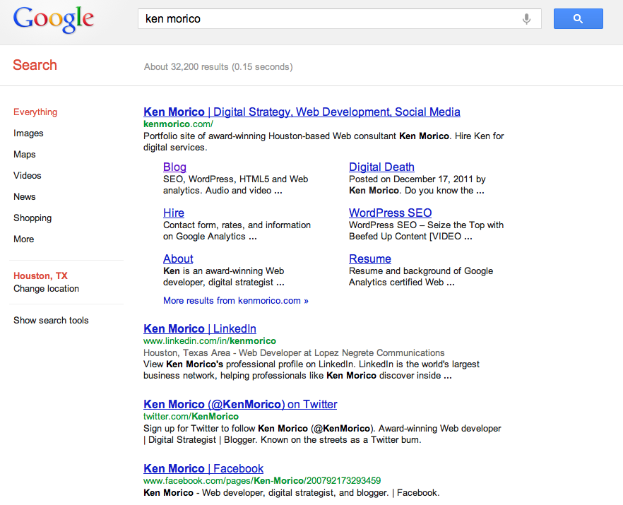 Ken Morico Google Search Results Page - Mobile